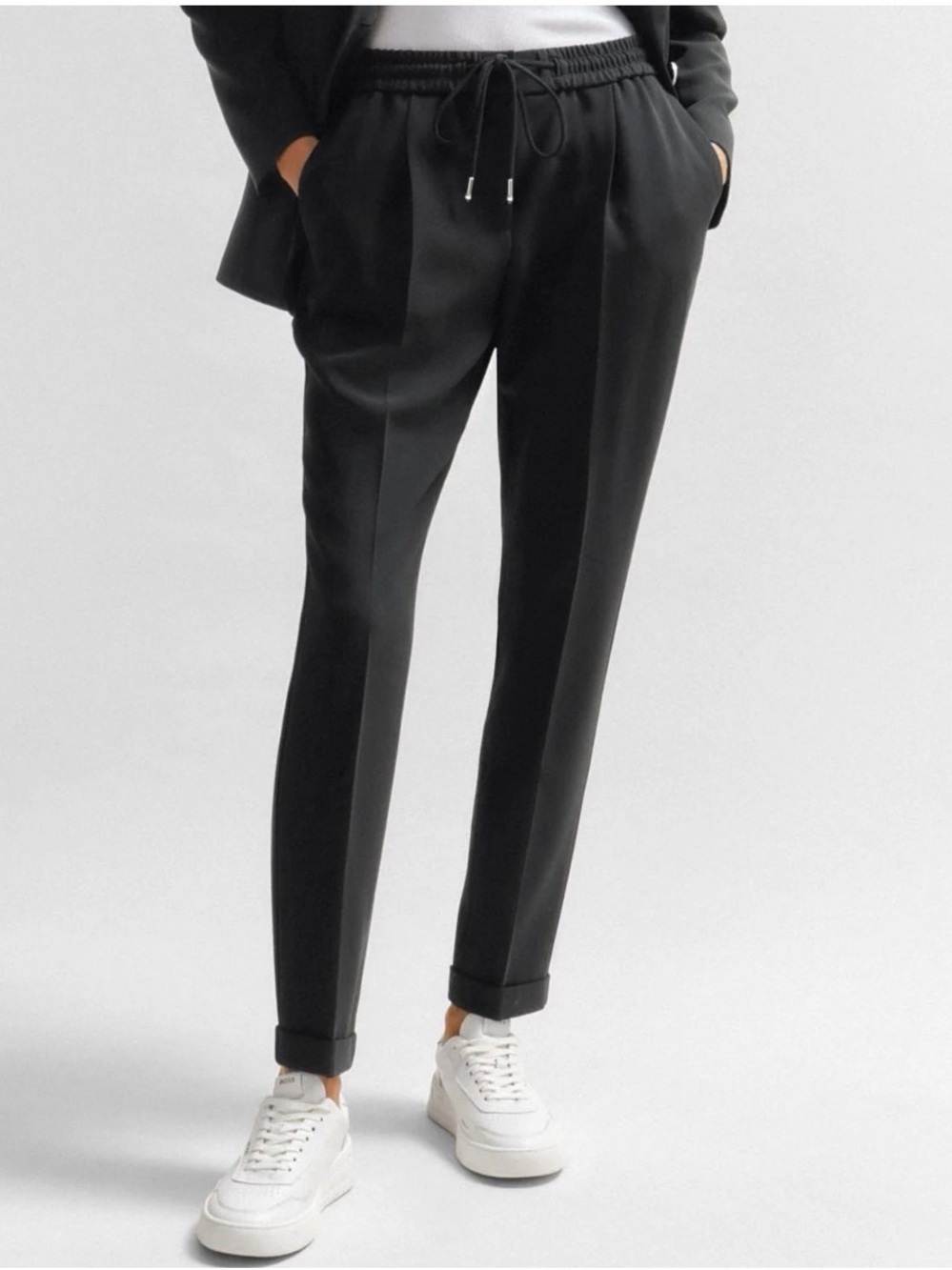 Boss Black Tapered Drawstring Tailored Pants